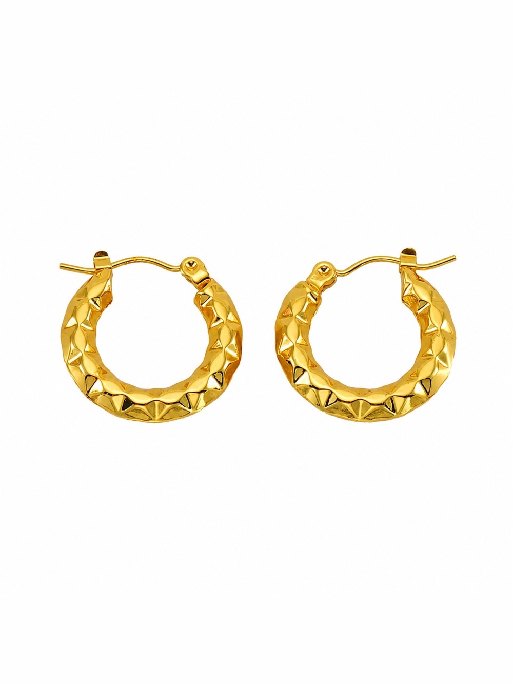 Gold Plated Textured Hoop Earrings | Stainless Steel